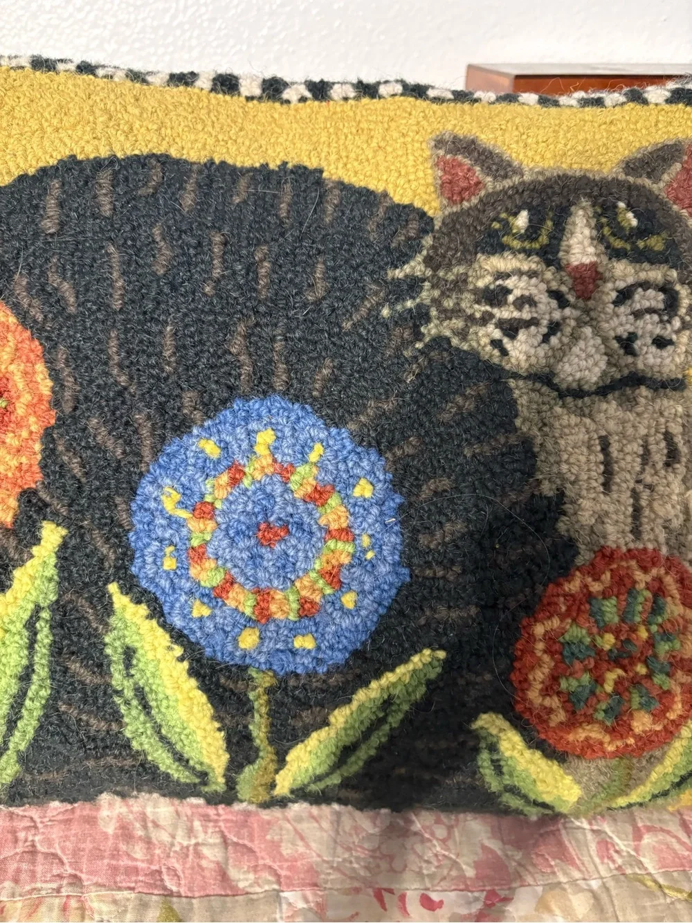 Peking Handicraft Penny Flower Cat wool hooked lumbar pillow